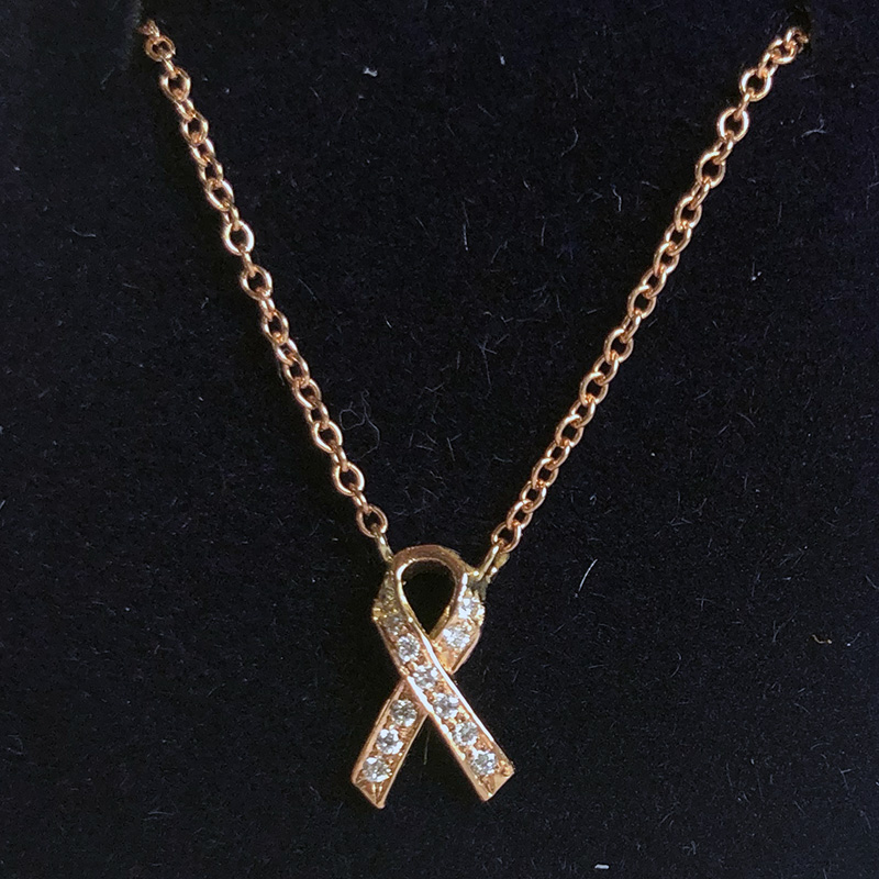 14k Rose Gold and Diamond Breast Cancer Ribbon Necklace - Kat's Ribbon of  Hope